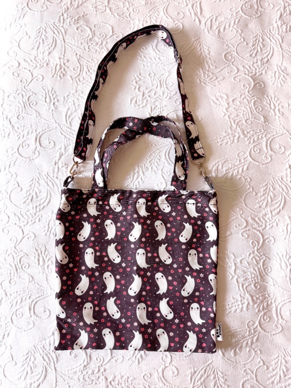 new em & sprout floral ghost tote with removable strap spooky halloween